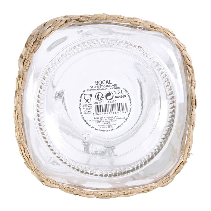 Home Deco Factory Bocal en verre et rotin 1,5 L
