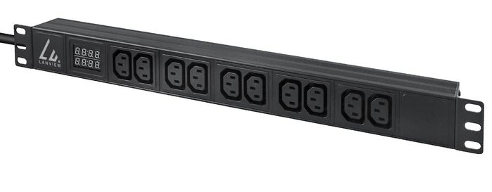 Lanview Barre de distribution 19" pour montage en rack 1U, 3m, 16A, 10 prises C13 avec ampèremètre