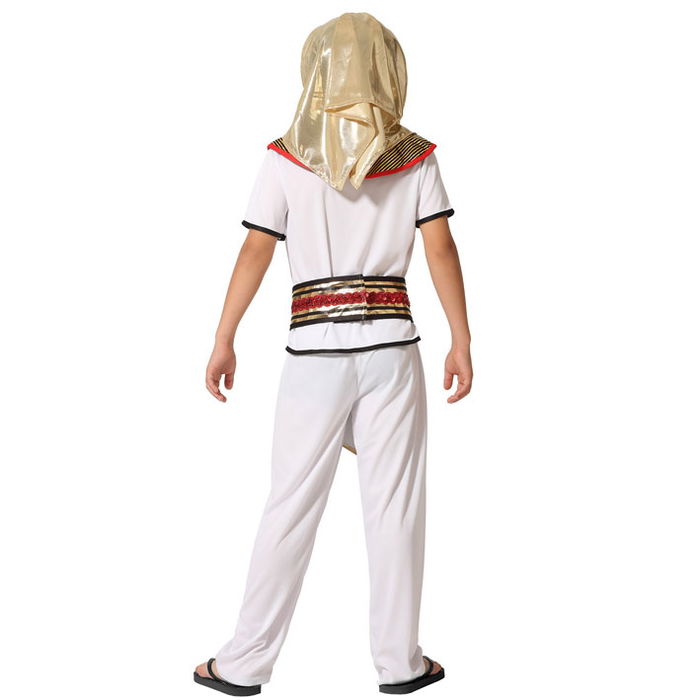 Déguisement Enfant Pharaon Égyptien Blanc et Doré pour Garçon 7-9 Ans - Costume 5 Pièces (Toc, Collier, T-shirt, Pantalon, Ceinture) - Thème Histoire