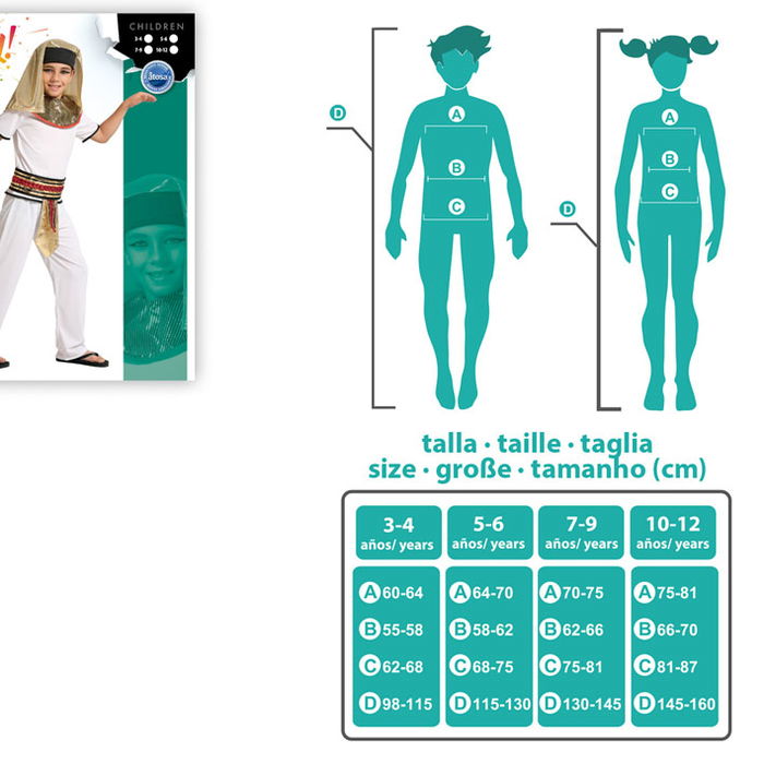 Déguisement Enfant Pharaon Égyptien Blanc et Doré pour Garçon 7-9 Ans - Costume 5 Pièces (Toc, Collier, T-shirt, Pantalon, Ceinture) - Thème Histoire