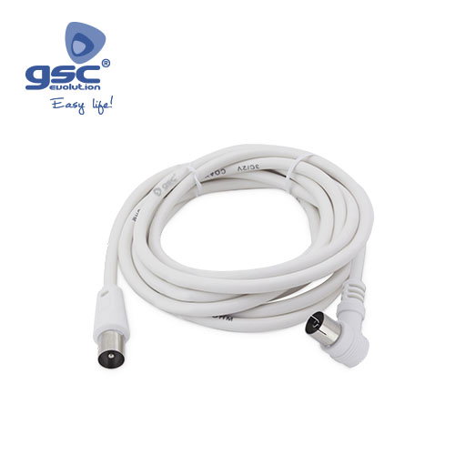 GSC Evolution Câble coaxial TV coudé 2,5m mâle-femelle Blanco
