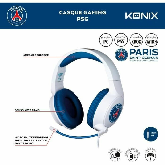 Konix Casque gaming filaire Blanc et bleu