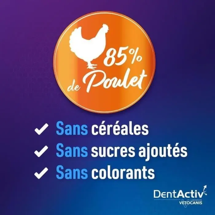 Vetocanis DentActiv - 10 Bâtonnets à Mâcher - Hygiène Bucco-Dentaire pour Chat - Au Poulet, sans Céréales, Anti-Plaque