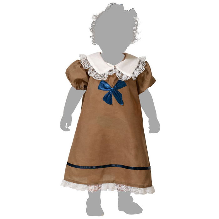 Déguisement pour bébé fille - Robe marron avec encage et noeuds bleus - Déguisement de poupée vintage pour carnaval ou photos - Taille 6-12 mois - 100% Polyester