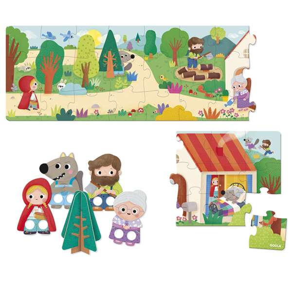 Diset Puzzle XXL Le Petit Chaperon Rouge - Puzzle de construction et livre d'histoire avec 30 pièces et marionnettes de doigt