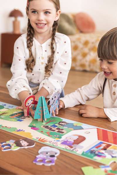 Diset Puzzle XXL Le Petit Chaperon Rouge - Puzzle de construction et livre d'histoire avec 30 pièces et marionnettes de doigt