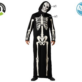 Déguisement Adulte Hombre Noir Squelette avec Capuche - Costume Halloween Tunique et Chapeau en Polyester