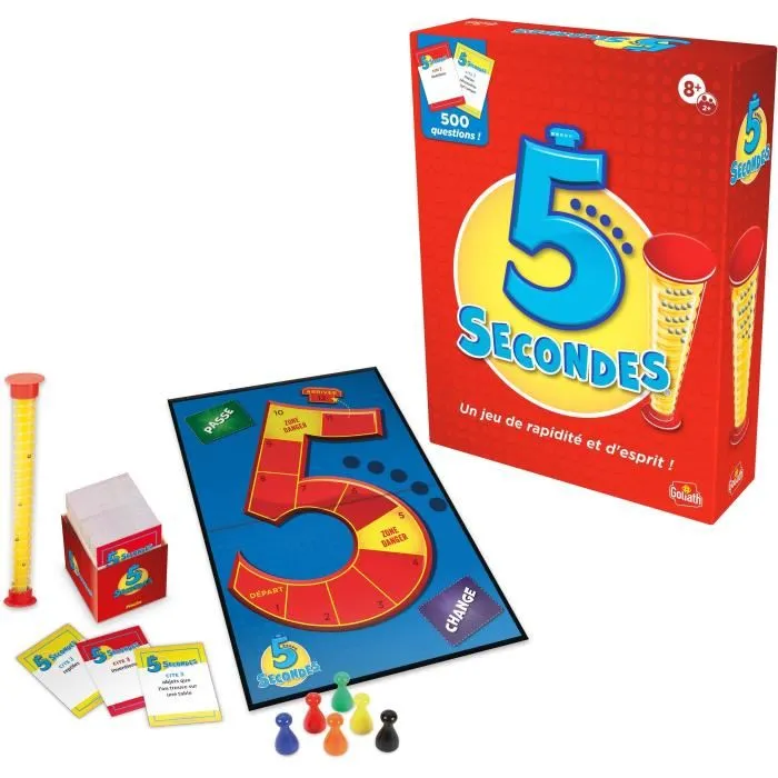 Goliath - Jeu 5 secondes, Jeu d'ambiance familial de rapidité - À partir de 8 ans - Avec 250 cartes questions, minuteur et plateau