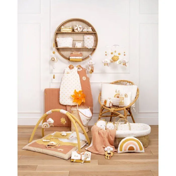 Sauthon Couffin bébé Sunlight avec matelas et habillage coton - Blanc et Terra Cotta - 0 à 4 mois
