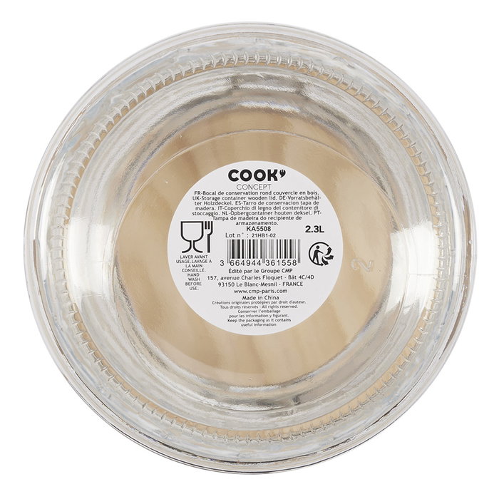 Cook Concept Bocal de conservation en verre 2,3 L avec couvercle en bambou