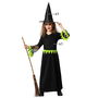 Déguisement Enfant Sorcière Robe Longue Vert et Noir avec Chapeau Pointu - Halloween - 5-6 Ans - En Polyester