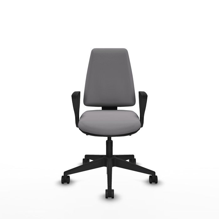 Chaise Elche Asynchrone Cuir écologique Gris Base pyramidale noire Accoudoirs fixes Sans appui-tête Roulettes 65mm nylon