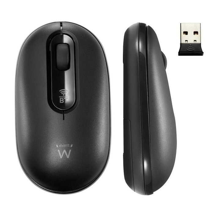 Ewent EW3241 Souris sans fil Bluetooth 5.0 2.4Ghz avec récepteur USB-A, silencieuse noire