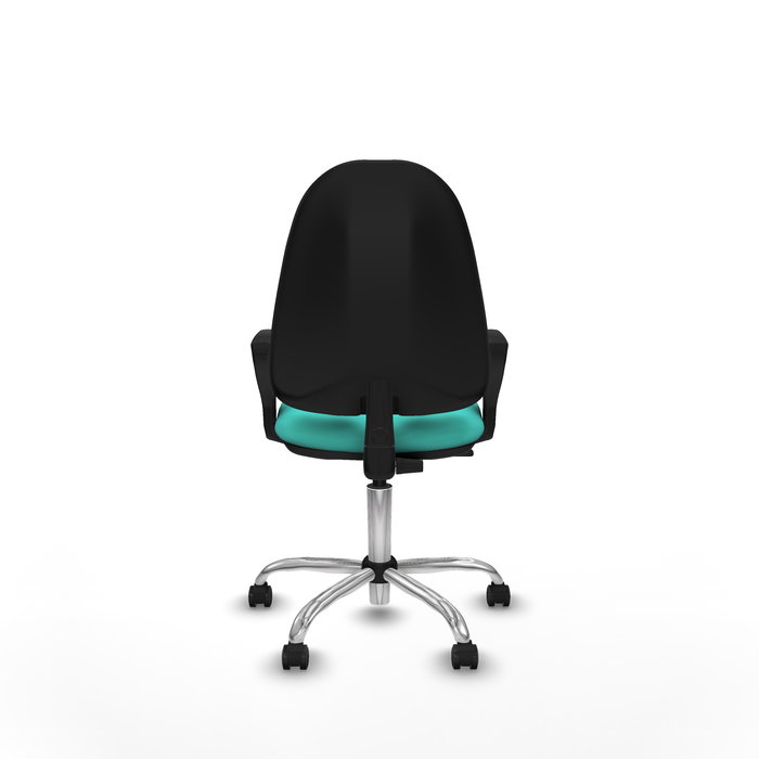 Chaise Algarra Contact permament de base Cuir écologique Turquoise Structure chromée Accoudoirs fixes Sans appui-tête Roulettes autofreinées