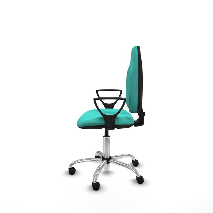 Chaise Algarra Contact permament de base Cuir écologique Turquoise Structure chromée Accoudoirs fixes Sans appui-tête Roulettes autofreinées
