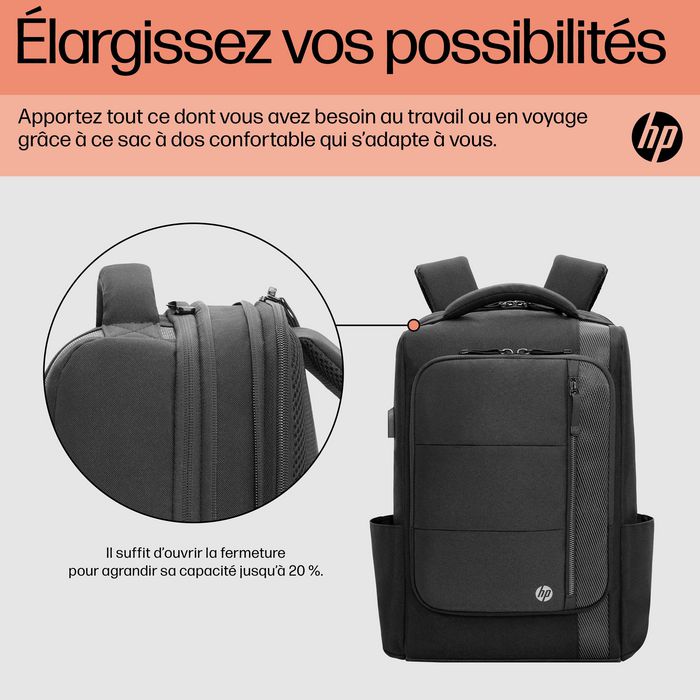 HP Sac à dos Renew Executive pour ordinateur portable 16" - Extension de rangement, port USB-C, fabrication en plastique recyclé