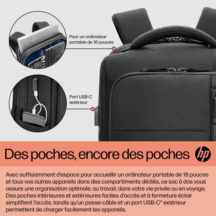 HP Sac à dos Renew Executive pour ordinateur portable 16" - Extension de rangement, port USB-C, fabrication en plastique recyclé