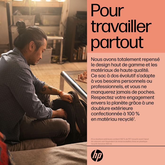 HP Sac à dos Renew Executive pour ordinateur portable 16" - Extension de rangement, port USB-C, fabrication en plastique recyclé