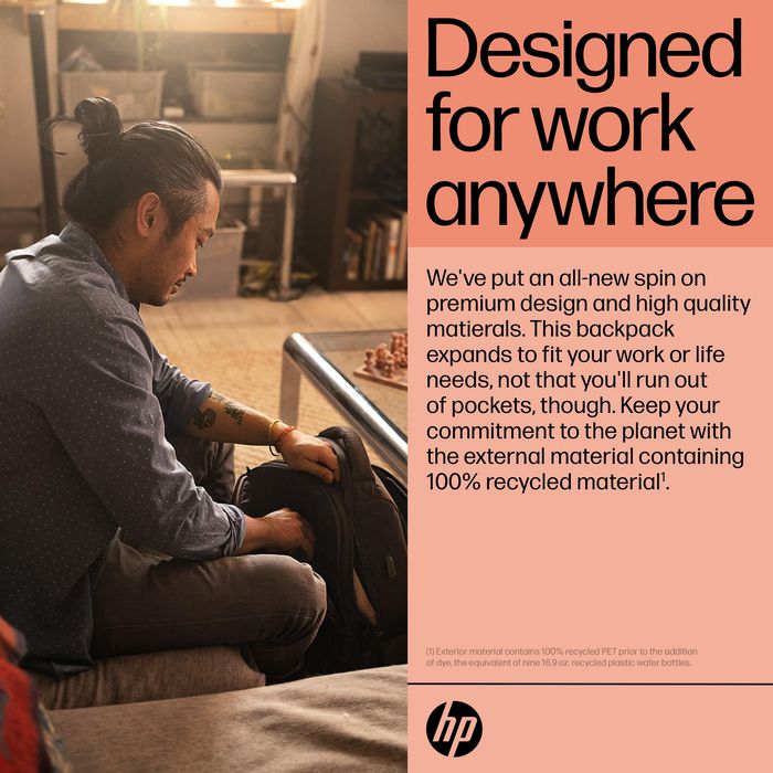 HP Sac à dos Renew Executive pour ordinateur portable 16" - Extension de rangement, port USB-C, fabrication en plastique recyclé