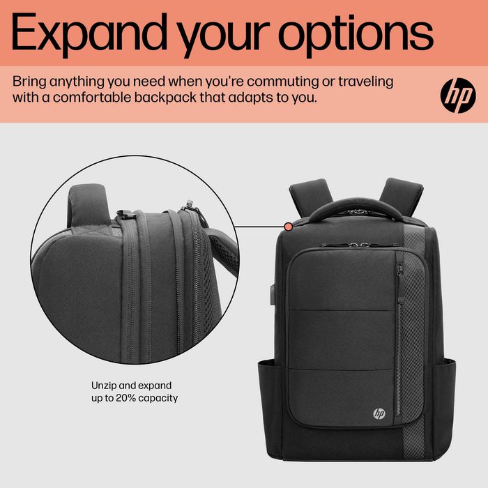 HP Sac à dos Renew Executive pour ordinateur portable 16" - Extension de rangement, port USB-C, fabrication en plastique recyclé