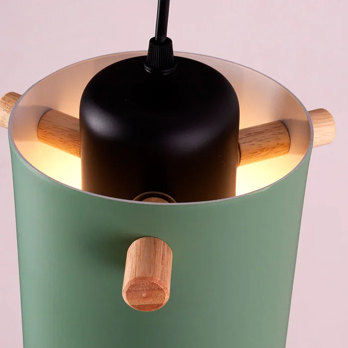 SKD Lâmpada Colgante Dahlia P1011-W - Lampe suspendue en métal et bois avec câble réglable, design moderne