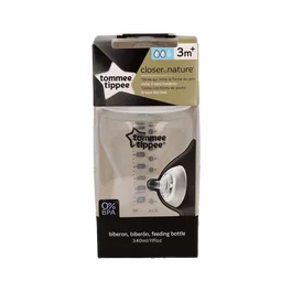 Tommee Tippee Biberon à tétine large silicone souple, débit moyen, 260 ml, +3 mois, Réf. 34