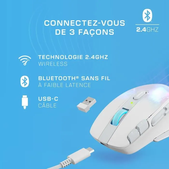 Turtle Beach Kone XP Air - Souris gaming sans fil personnalisable avec station de charge - Connectivité 2,4 GHz et Bluetooth - 29 touches programmables - Blanc