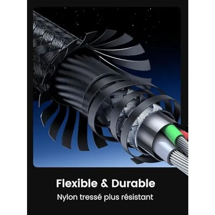 Ugreen Câble USB-C vers USB-C Renforcé 100W 1m Noir - Charge Rapide et Transfert de Données - Compatible Ordinateurs Portables, Tablettes, Smartphones