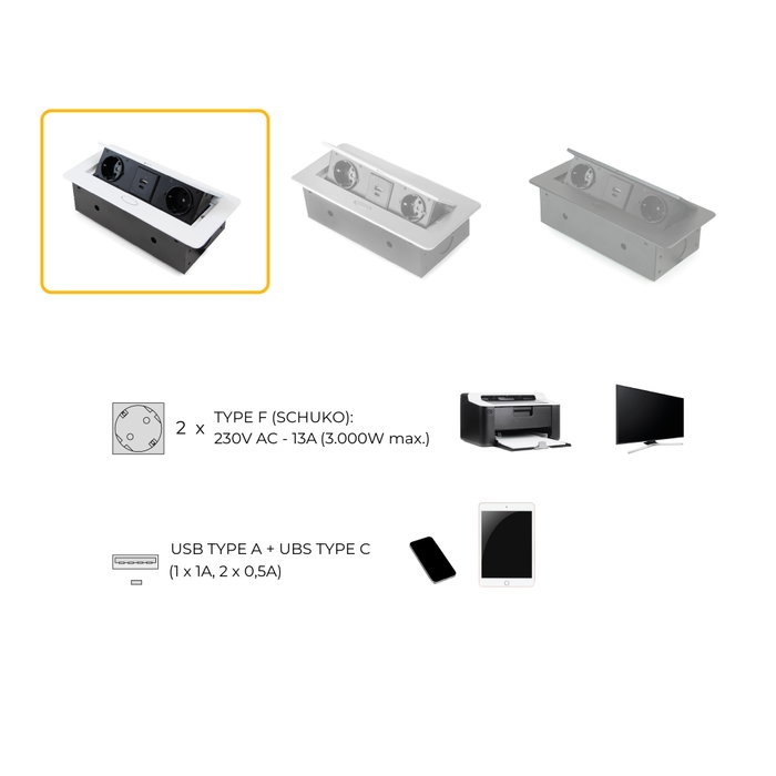 Emuca Atom 26 Lite Multiconnecteur pour bureau Blanc