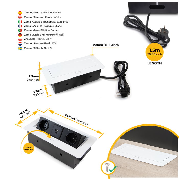 Emuca Atom 26 Lite Multiconnecteur pour bureau Blanc