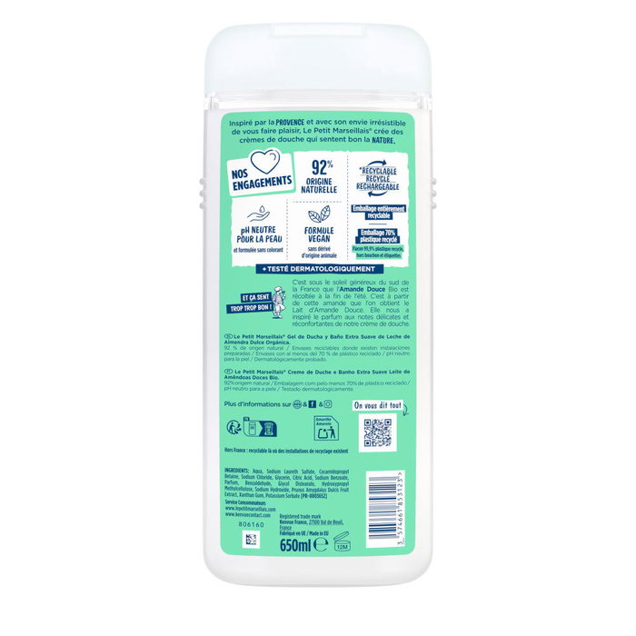 Le Petit Marseillais Crème de douche au lait d'amande 650 ml Le Petit Marseillais Crème de douche au lait d'amande 650 ml