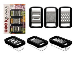 Kinvara Set de 3 Râpes avec Réservoir 17 x 23 x 3 cm Noir Plastique et Métal (Set de 12)