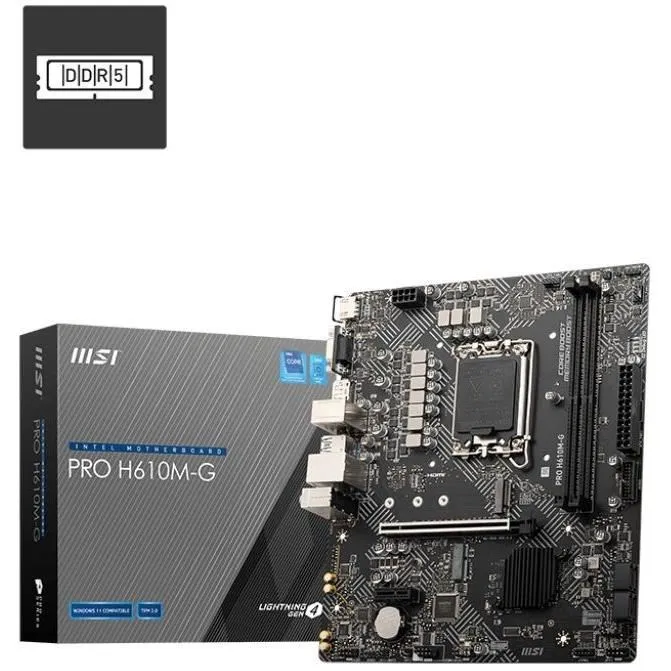 MSI PRO H610M-G Carte mère micro-ATX Socket LGA 1700 Intel H610 DDR5 M.2 Gigabit Ethernet - Réf. PRO H610M-G MSI PRO H610M-G Carte mère micro-ATX Socket LGA 1700 Intel H610 DDR5 M.2 Gigabit Ethernet - Réf. PRO H610M-G