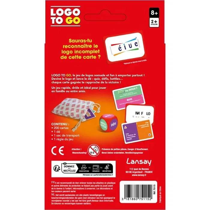 Lansay Jeu de société LOGO TO GO - Jeu de logos à emporter - Quiz, défis et parties rapides - À partir de 8 ans