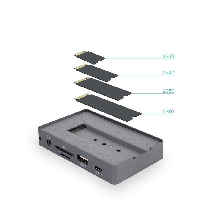 Tooq Boîtier SSD M.2 NVMe/SATA avec HUB USB-C 11-en-1, Gris