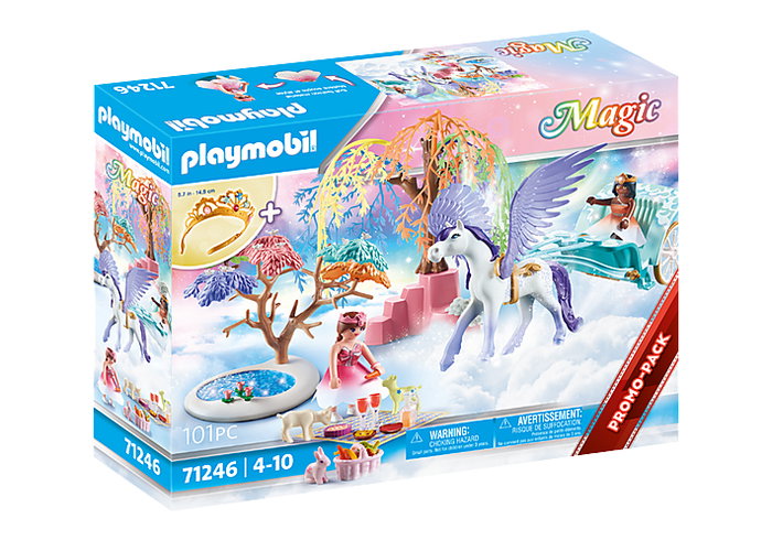 Playmobil Pique-nique avec Carrosse Pégase - Set de jeu avec princesses, cheval ailé et accessoires de pique-nique