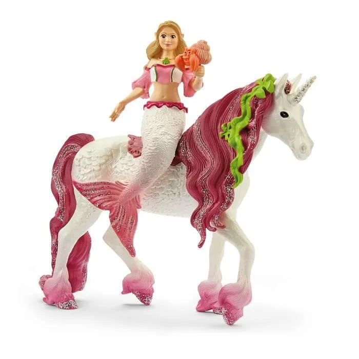 Schleich 70593 - Figurine Sirène Feya sur licorne de mer Bayala, set de 3 pièces scintillantes avec accessoires, pour enfants 5-12 ans
