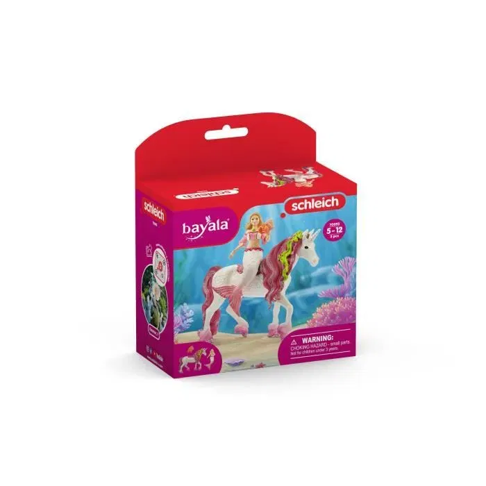 Schleich 70593 - Figurine Sirène Feya sur licorne de mer Bayala, set de 3 pièces scintillantes avec accessoires, pour enfants 5-12 ans