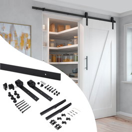 Emuca Kit de quincaillerie pour porte coulissante suspendue Barn en bois, avec fermeture amortie, noir