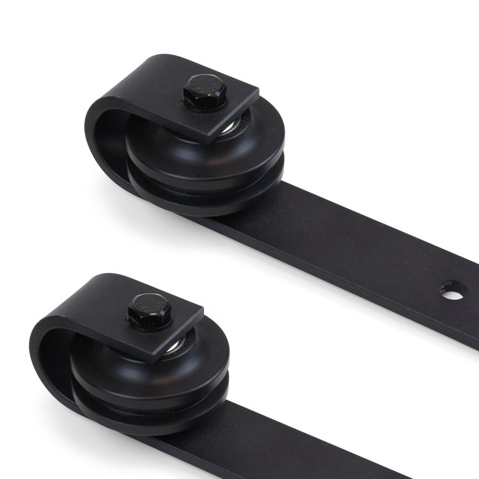 Emuca Kit de quincaillerie pour porte coulissante suspendue Barn en bois, avec fermeture souple, panneaux non inclus, Acier et Plastique, Peint en noir