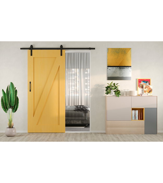Emuca Kit de quincaillerie pour porte coulissante suspendue Barn en bois, avec fermeture souple, panneaux non inclus, Acier et Plastique, Peint en noir
