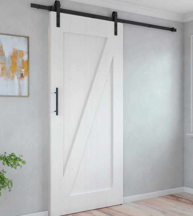 Emuca Kit de quincaillerie pour porte coulissante suspendue Barn en bois, avec fermeture souple, panneaux non inclus, Acier et Plastique, Peint en noir