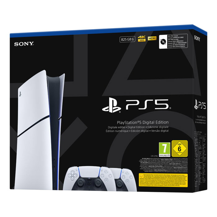 Sony PlayStation 5 Slim Digital Edition 825Go - Pack avec 2 manettes DualSense V3, Noir et Blanc