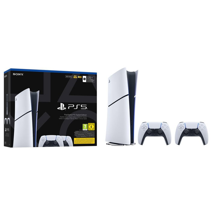 Sony PlayStation 5 Slim Digital Edition 825Go - Pack avec 2 manettes DualSense V3, Noir et Blanc