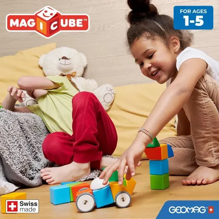 Geomag Magicube 308 - 10 pièces, blocs magnétiques en plastique recyclé - Formes variées et véhicules - Jeu de construction pour enfants 1-5 ans