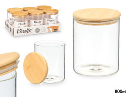 VIVALTO Bocal rond en borosilicate avec couvercle en bambou, 800 ml