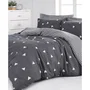 Parure de lit 240 x 220 cm - 1 housse de couette + 2 taies d'oreiller 60x60 cm - 65% coton 35% polyester - Gris et blanc - 120 fils