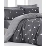 Parure de lit 240 x 220 cm - 1 housse de couette + 2 taies d'oreiller 60x60 cm - 65% coton 35% polyester - Gris et blanc - 120 fils