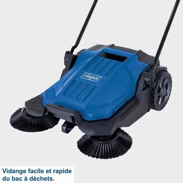 Scheppach Balayeuse S800 - Largeur de balayage 650 mm, bac 20 L, système 3 brosses pour nettoyage efficace jusqu'à 2600 m²