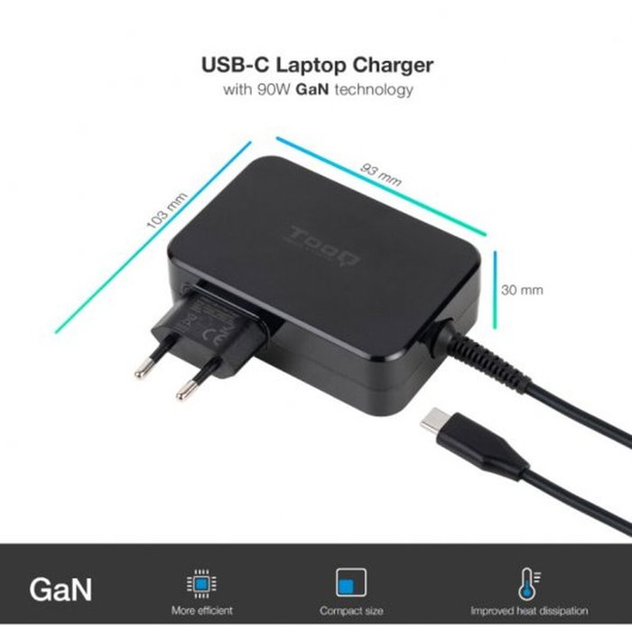 Chargeur d'ordinateur portable TooQ TQLC-USBCGAN90PD 90 W